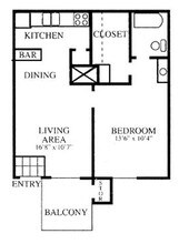1 Bedroom 1/1A 251 floor plan